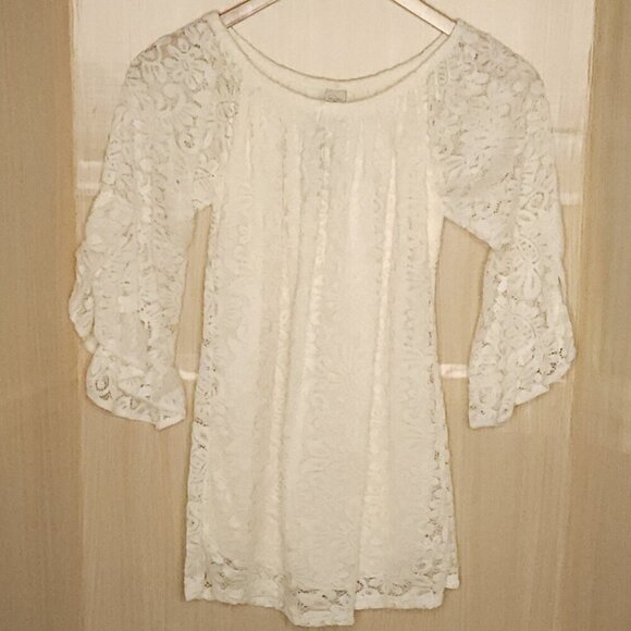 Win Win Womens New Cream Lace Bell Sleeve Tunic Small - Picture 1 of 6